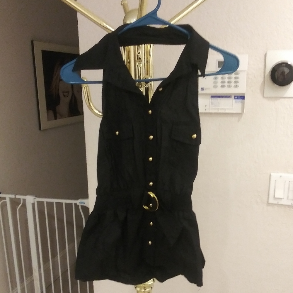 Rampage Sexy Black Button Down Halter Top